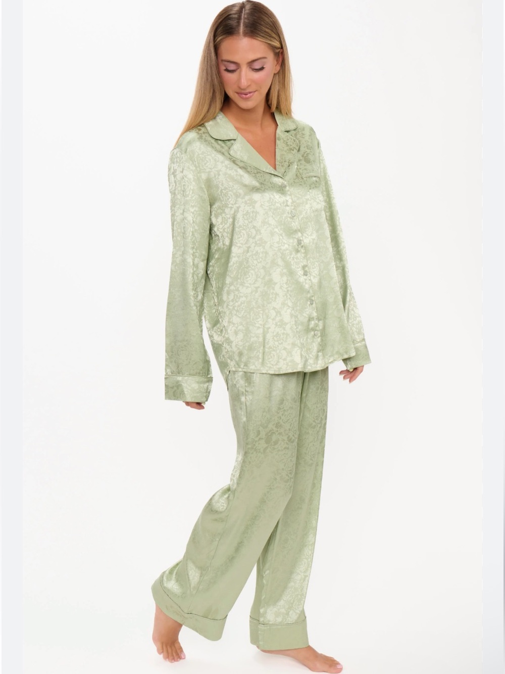 Show me your mumu green silk pajamas Pistachio Floral Silky